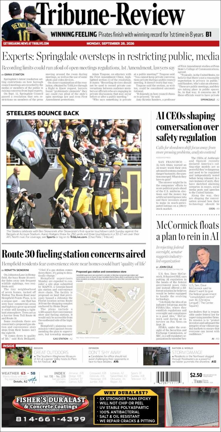Portada de Tribune-Review (USA)