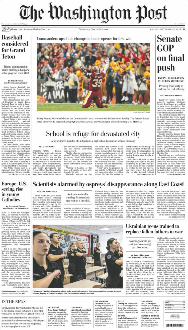 Portada de The Washington Post (USA)