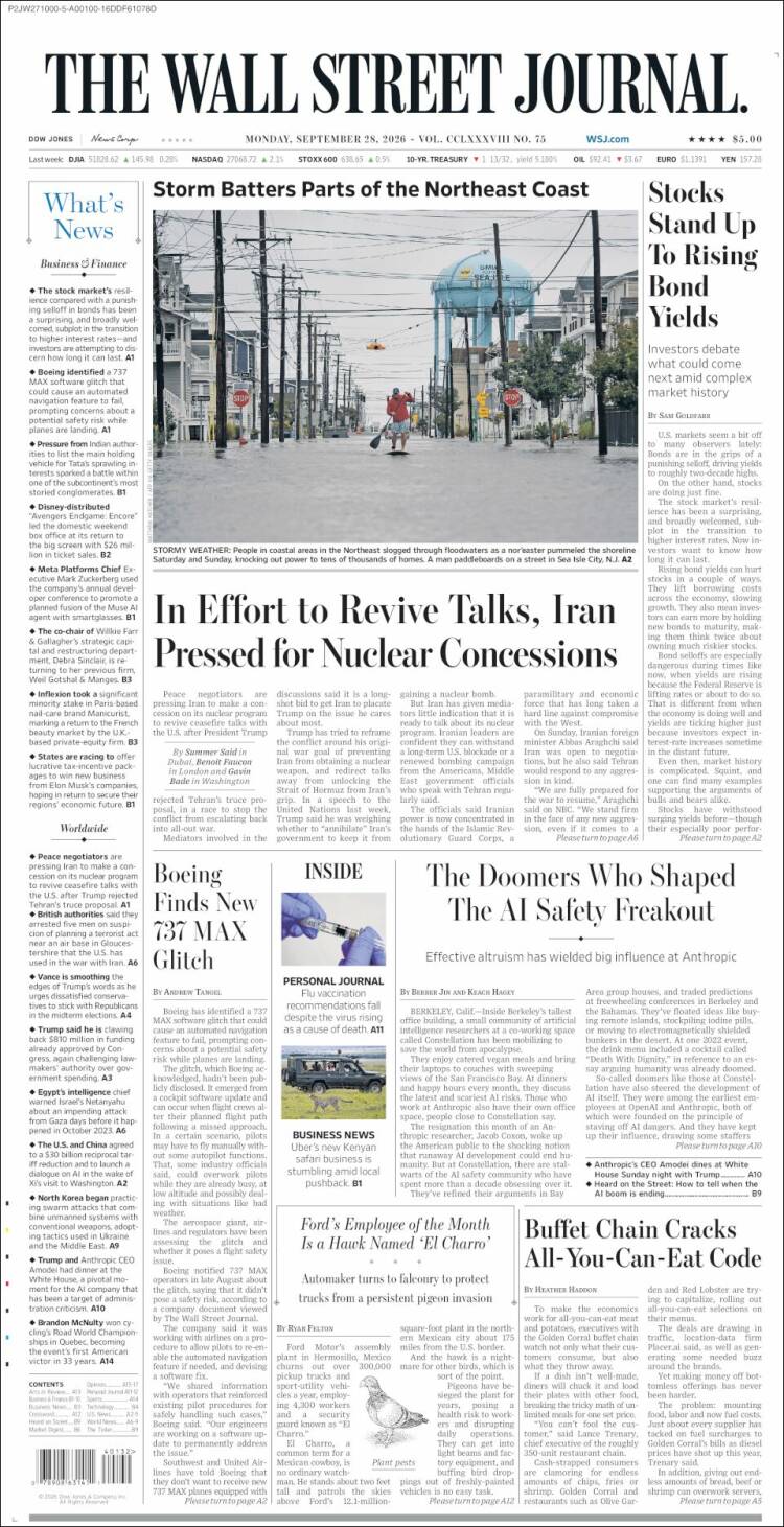 Portada de Wall Street Journal (USA)