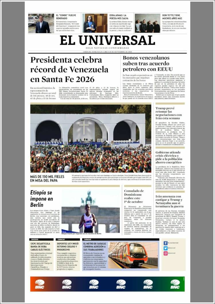 Portada de Universal (Venezuela)