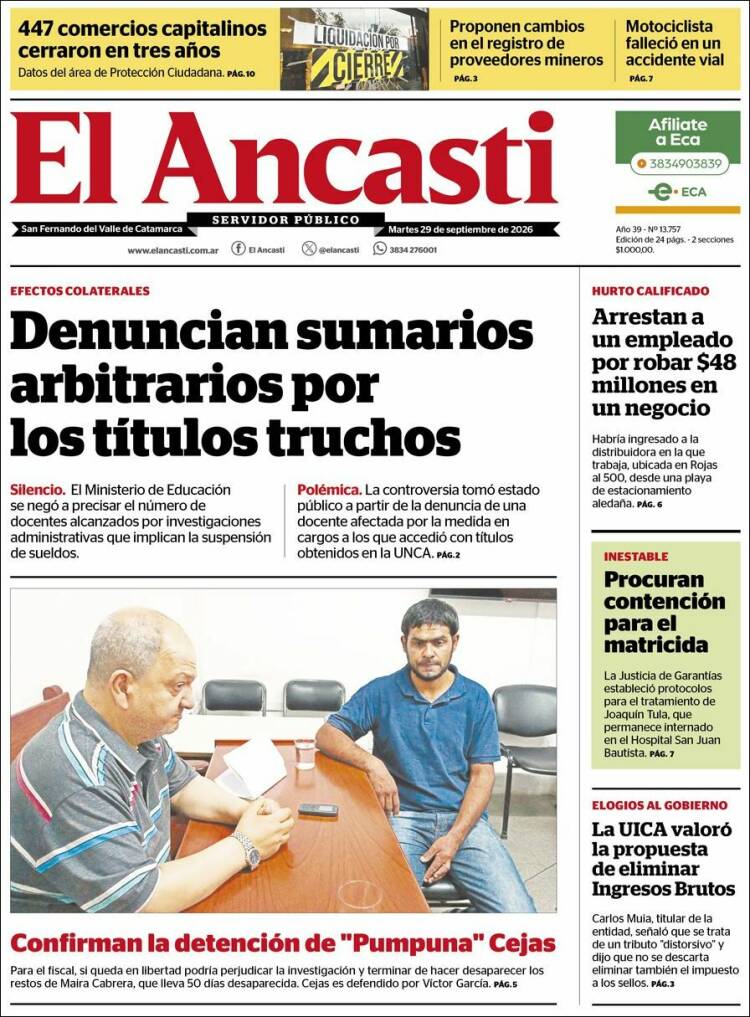 Portada de El Ancasti (Argentina)