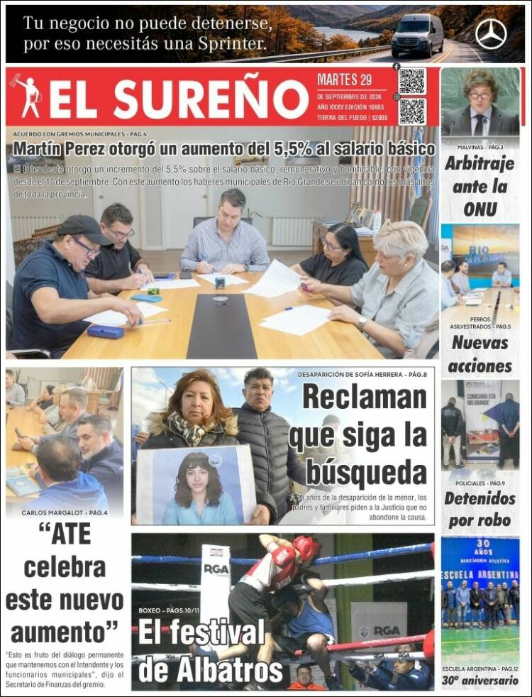 Portada de Diario El Sureño (Argentina)