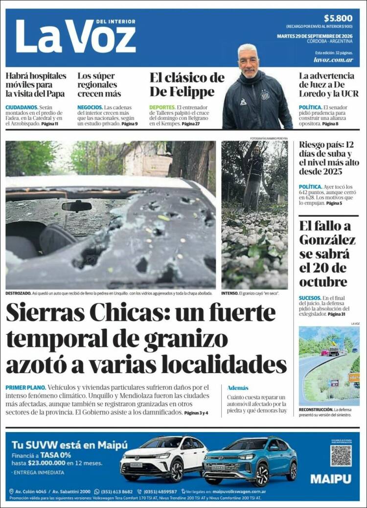 Portada de La Voz del Interior (Argentina)