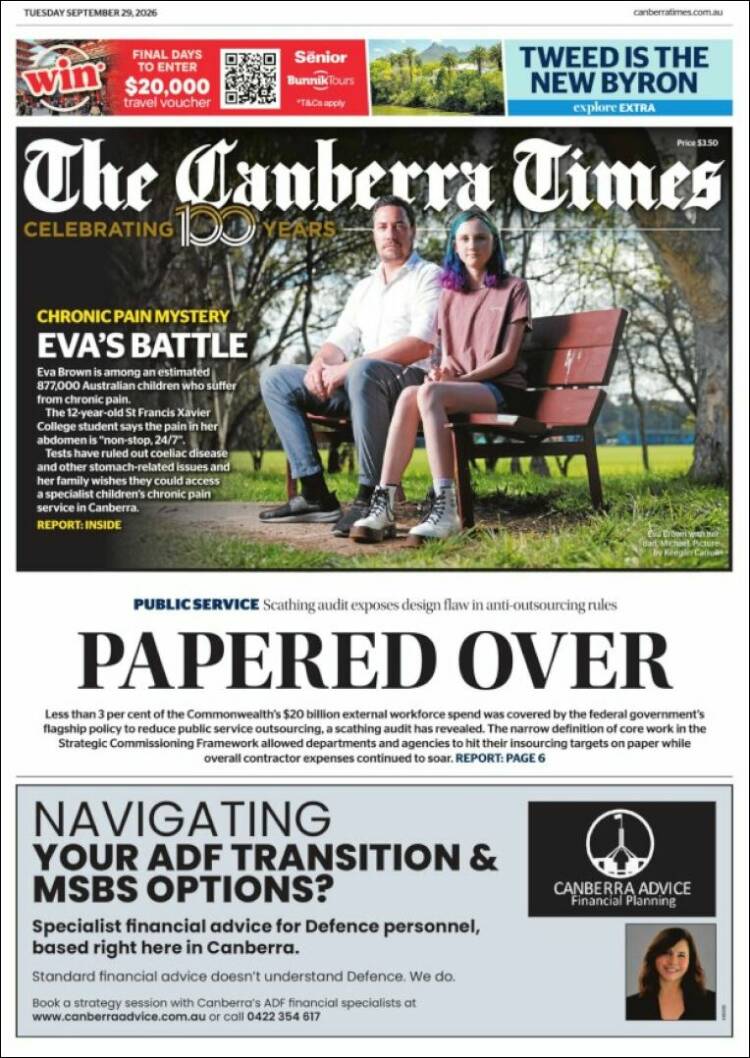 Portada de The Canberra Times (Australia)