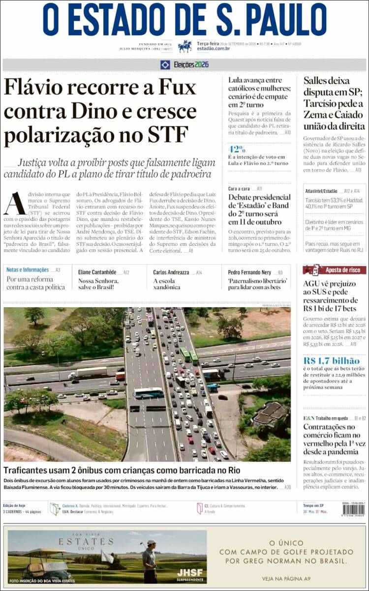 Portada de O Estado de São Paulo (Brasil)
