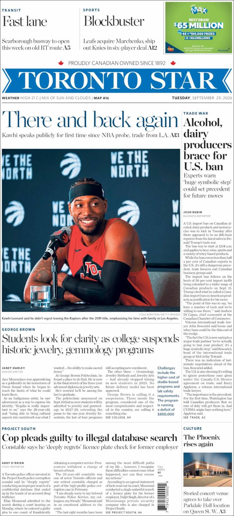 Portada de The Toronto Star (Canad&aacute;)