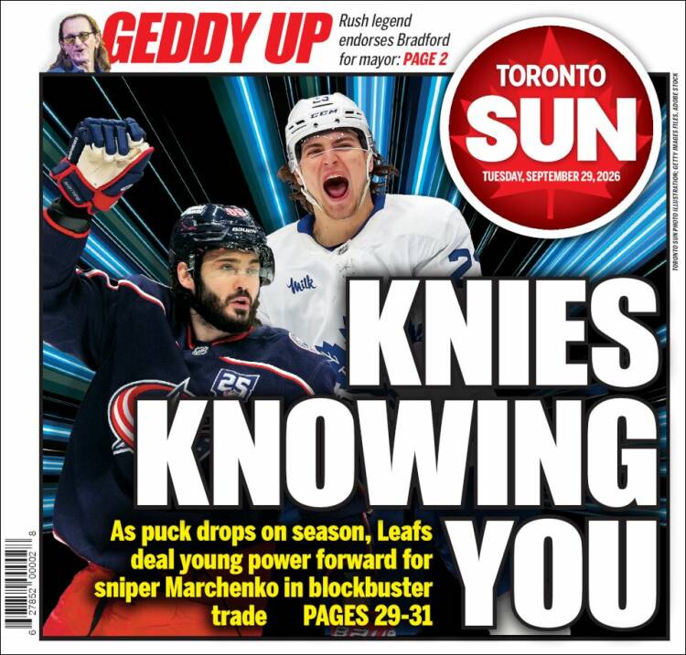 Portada de The Toronto Sun (Canad&aacute;)