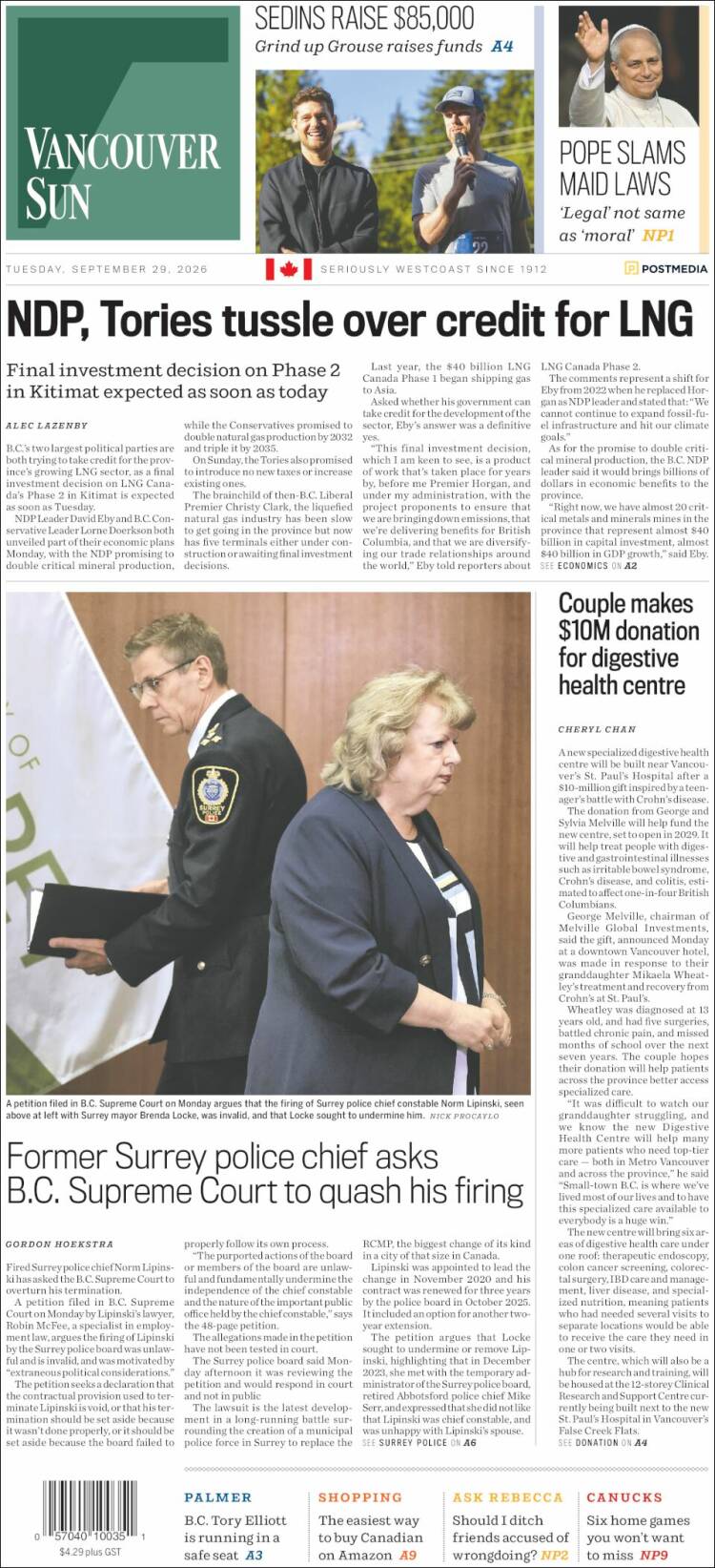 Portada de The Vancouver Sun (Canad&aacute;)