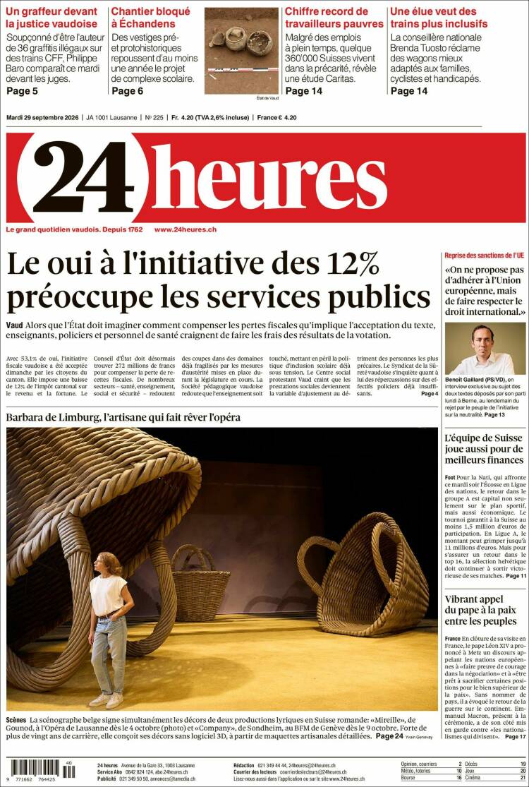 Portada de 24 Heures (Suiza)
