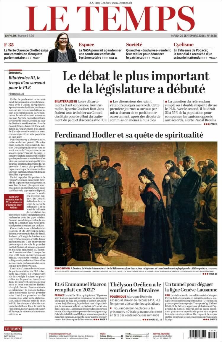 Portada de Le Matin (Suiza)