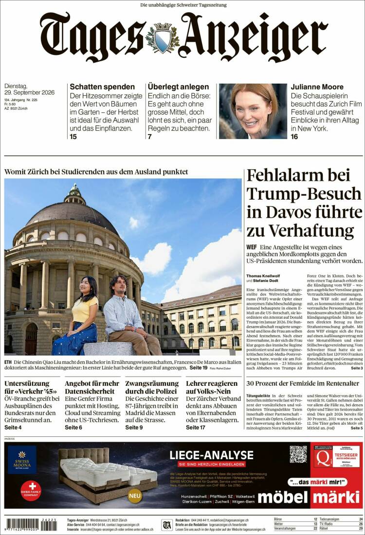 Portada de Tages-Anzeiger (Suiza)