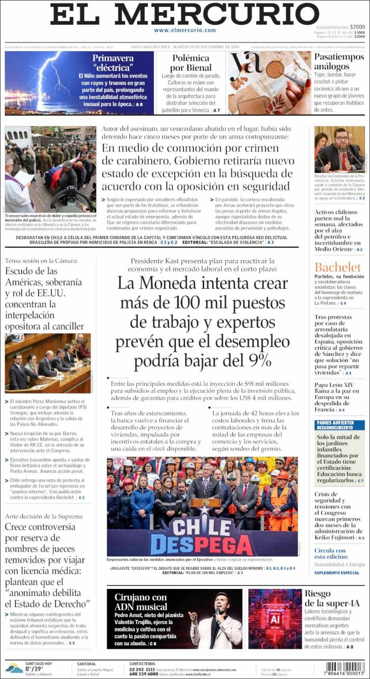Portada de El Mercurio (Chile)
