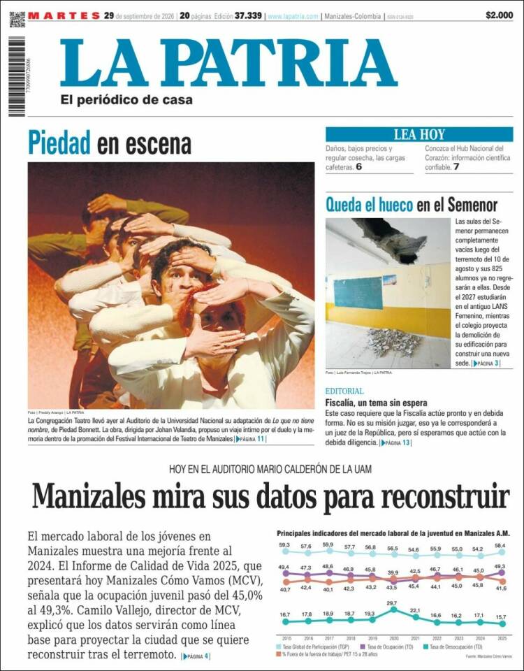Portada de La Patria (Colombia)