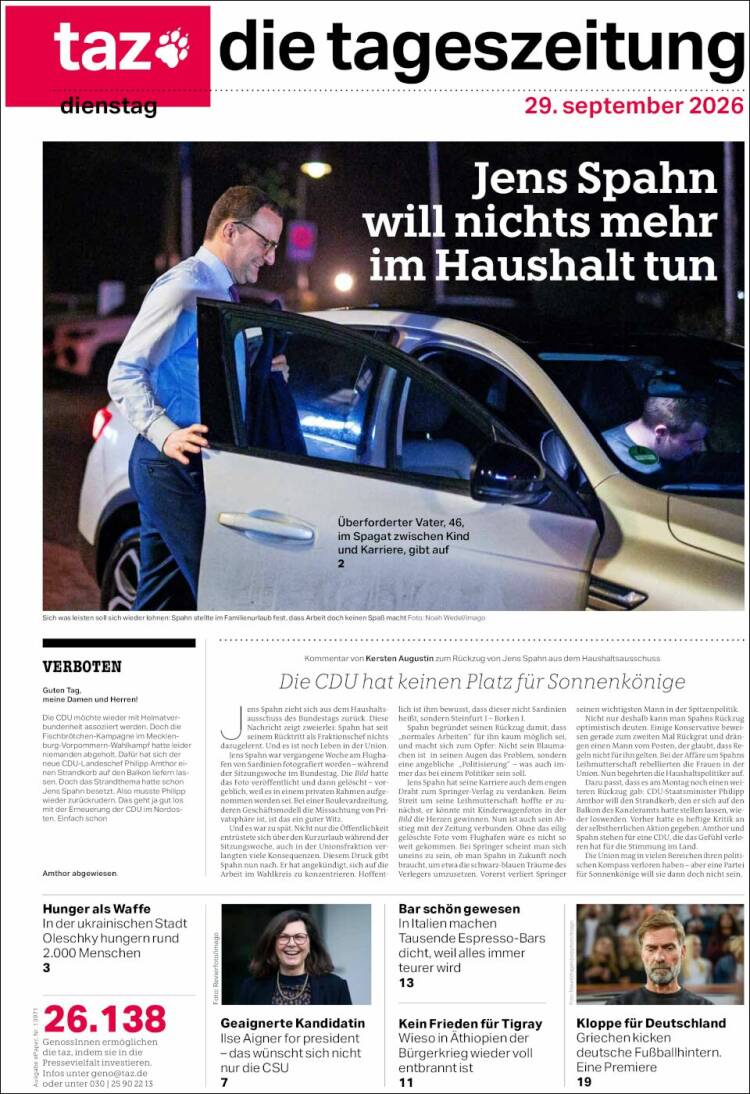 Portada de Die Tageszeitung (Alemania)