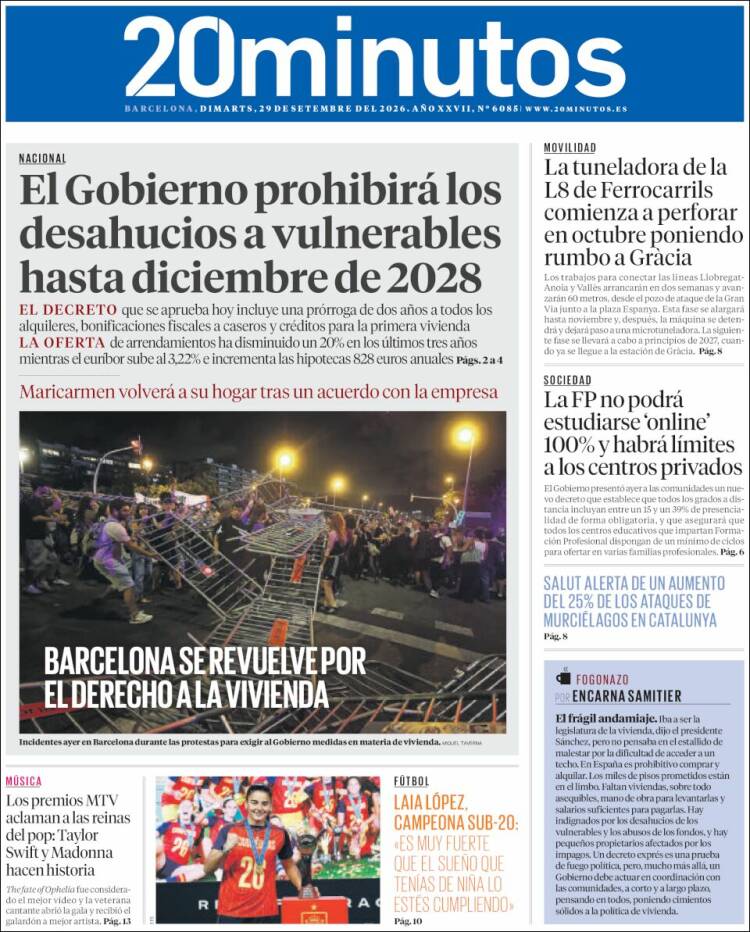 Portada de 20 Minutos - Barcelona (Espa&ntilde;a)