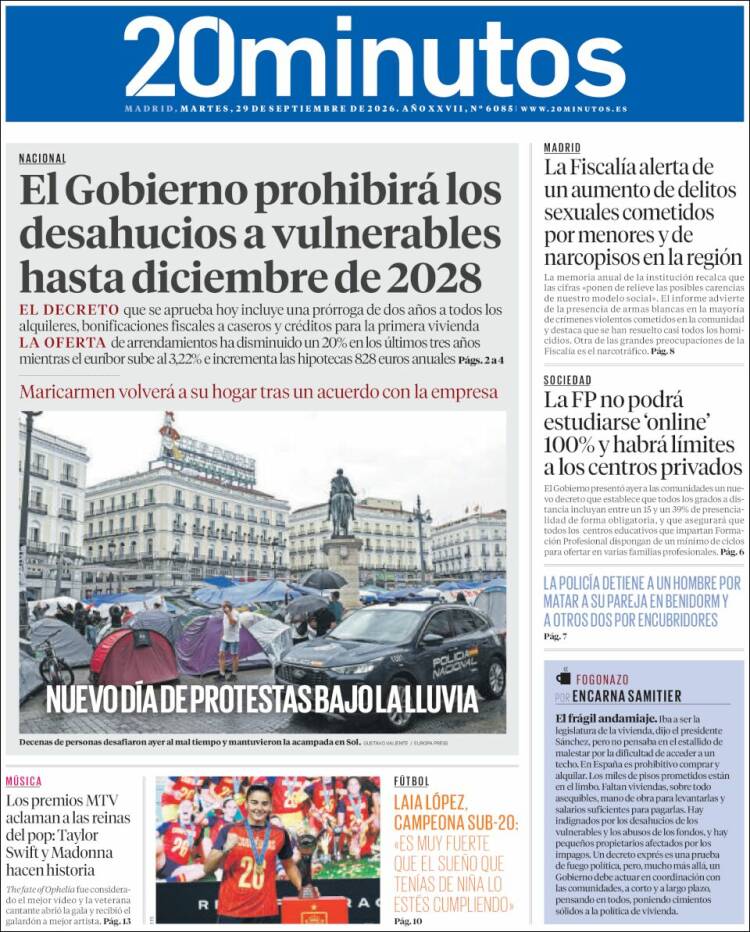 Portada de 20 Minutos - Madrid (Espa&ntilde;a)