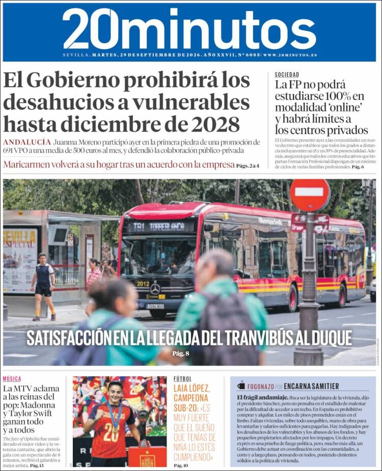 Portada de 20 Minutos - Sevilla (Espa&ntilde;a)