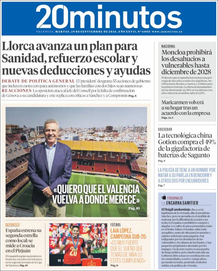 Portada de 20 Minutos - Valencia (Espa&ntilde;a)