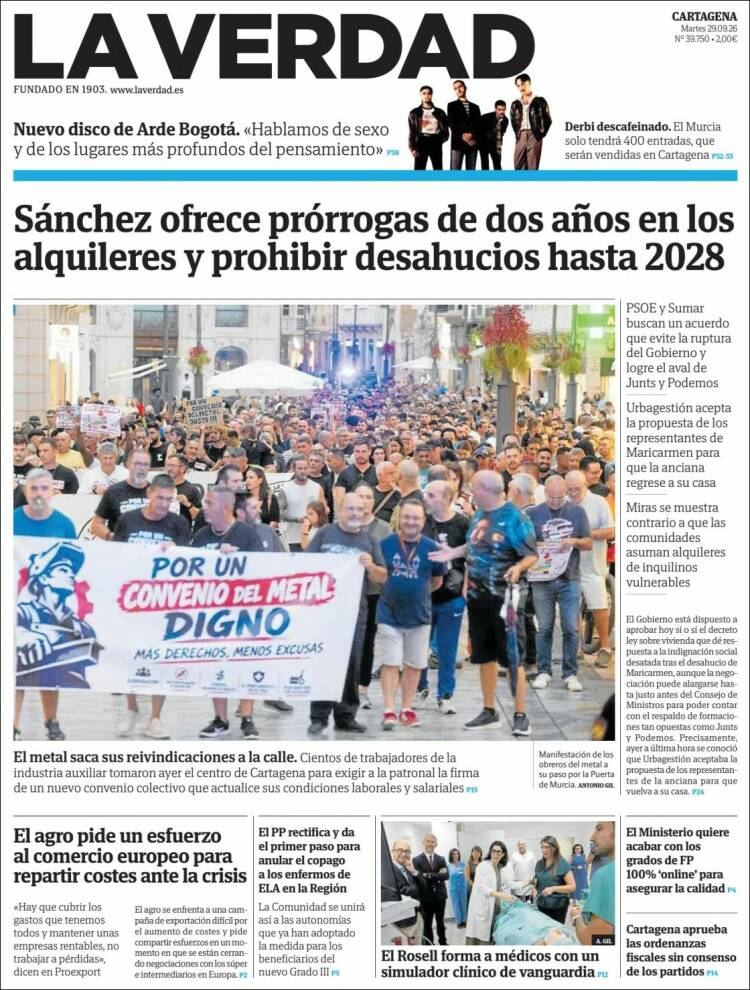 Portada de La Verdad de Cartagena (Espa&ntilde;a)