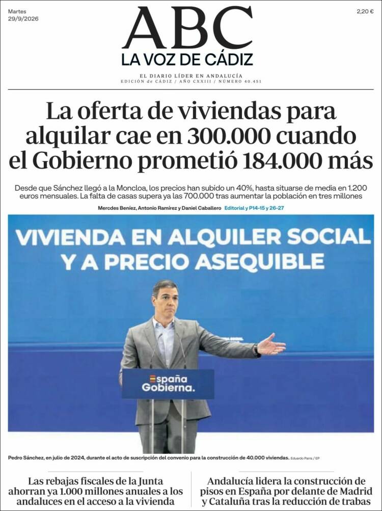 Portada de La Voz de Cádiz (Espa&ntilde;a)