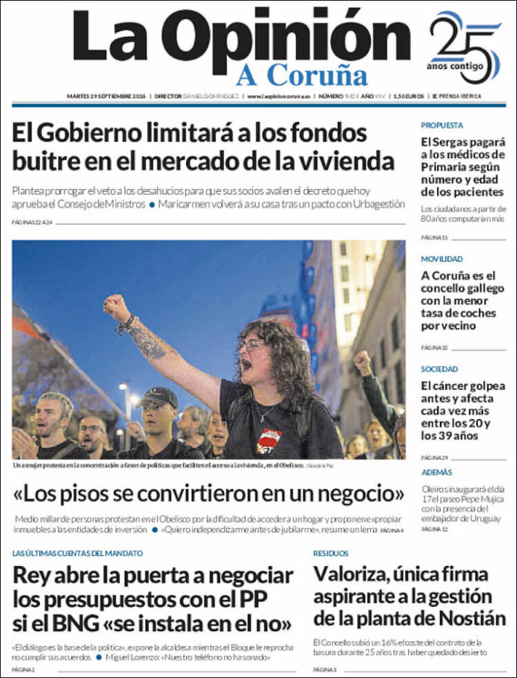 Portada de La Opinión de A Coruña (Espa&ntilde;a)