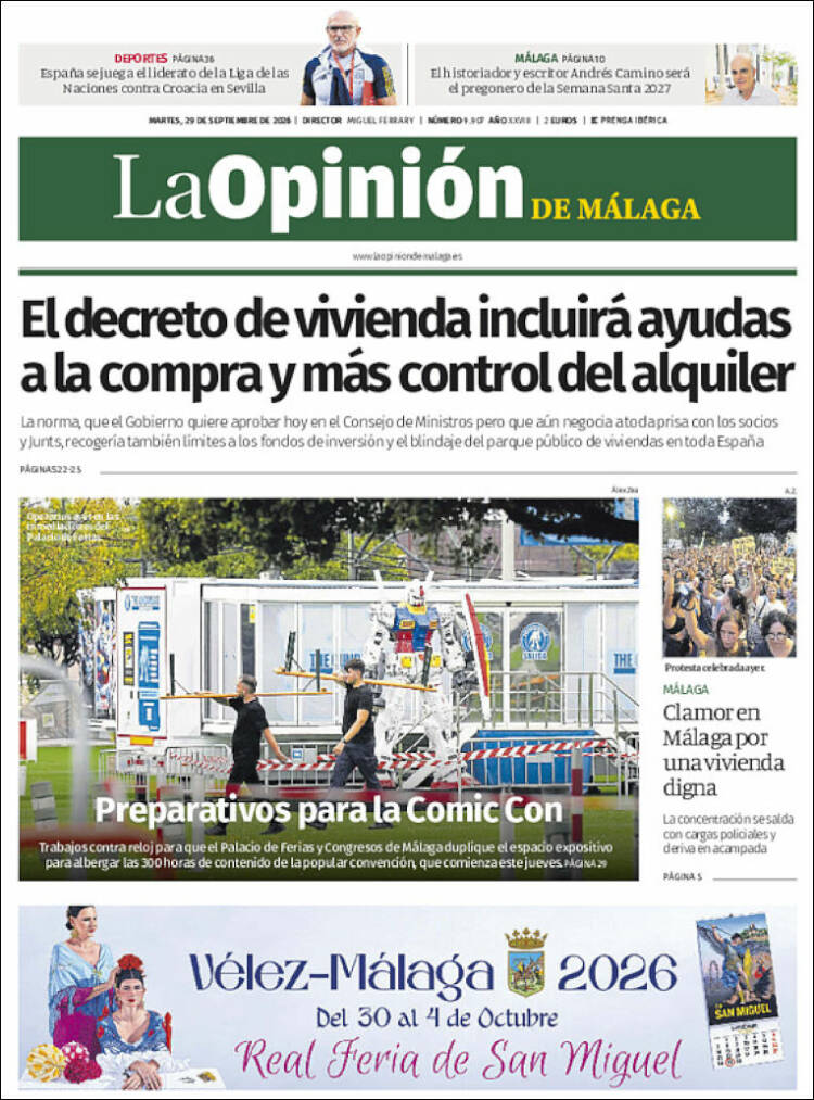 Portada de La Opinión de Málaga (Espa&ntilde;a)