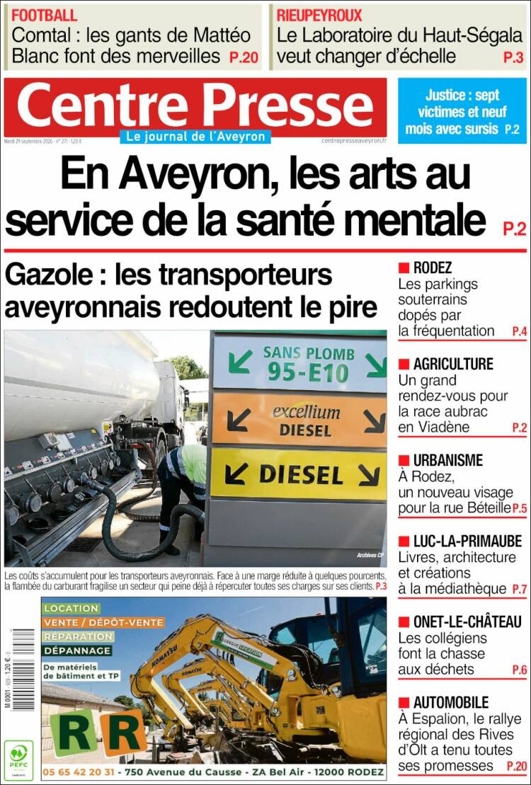 Portada de Centre Presse (Francia)