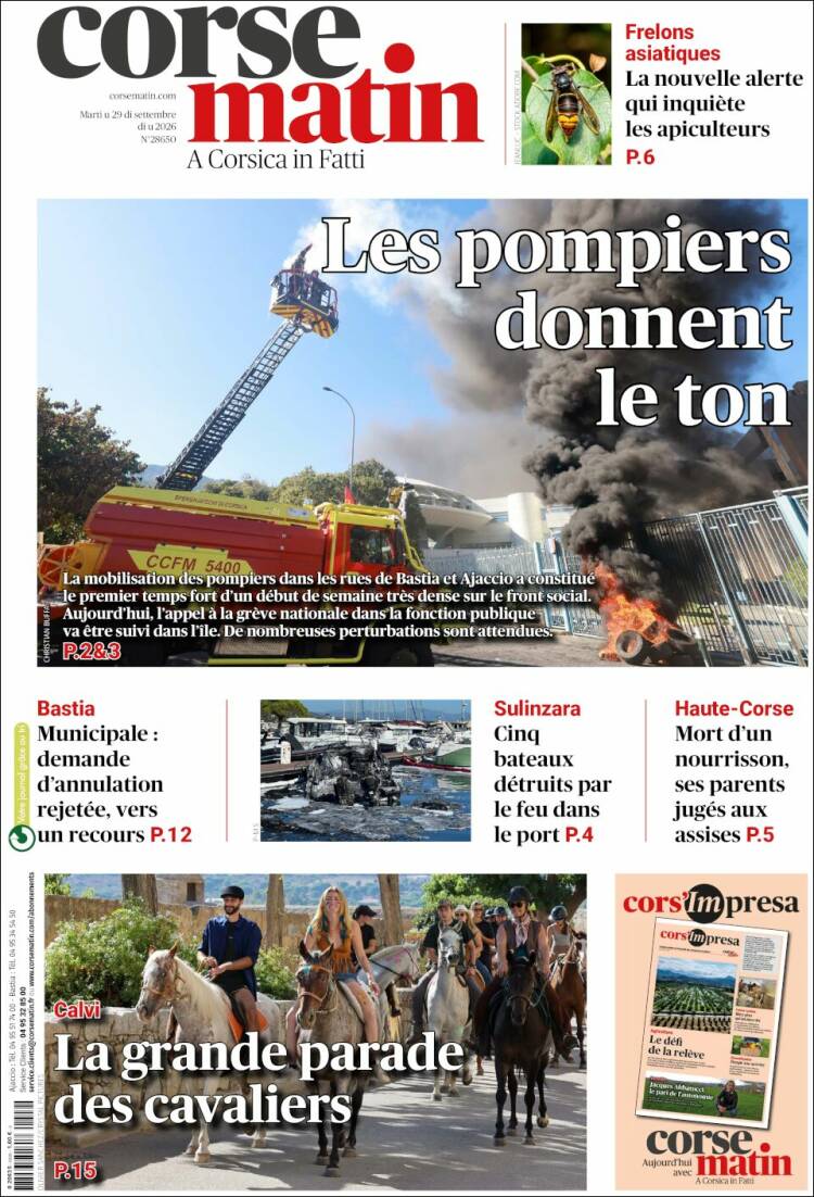 Portada de Corse-Matin (Francia)