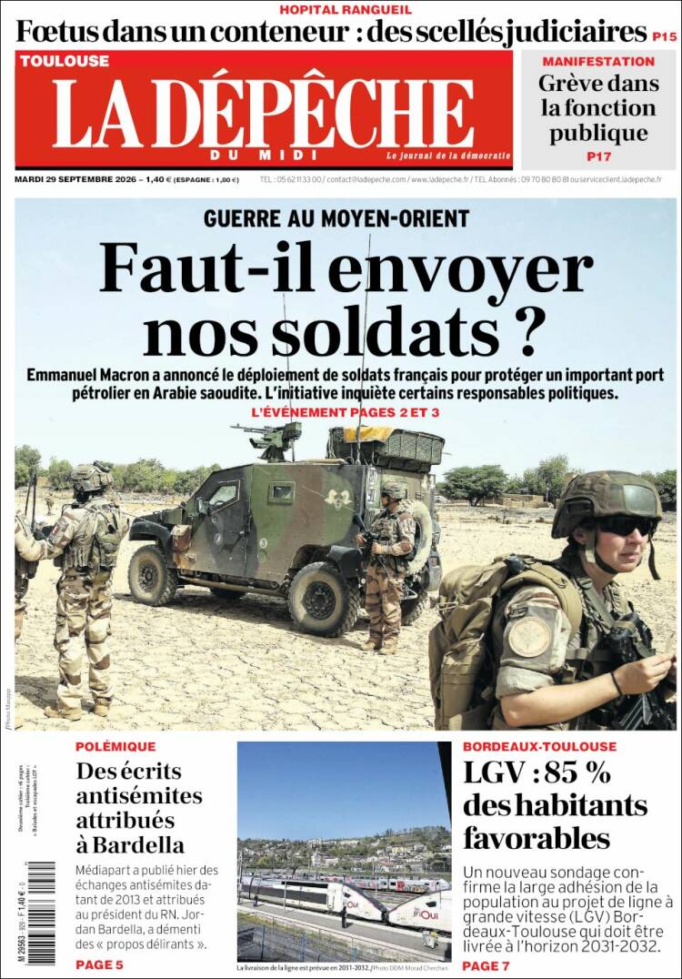 Portada de La Dépêche du Midi (Francia)