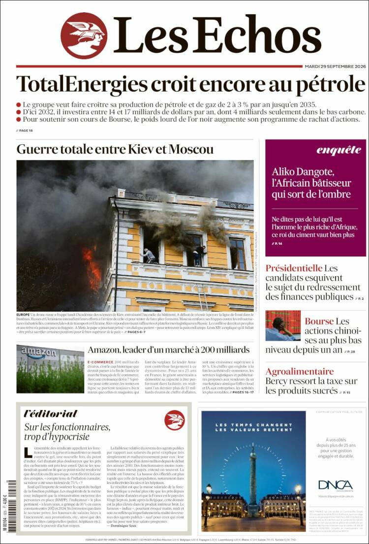 Portada de Les Echos (Francia)