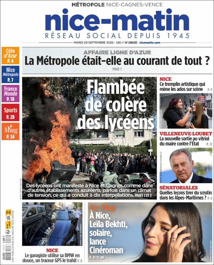 Portada de Nice-Matin (Francia)