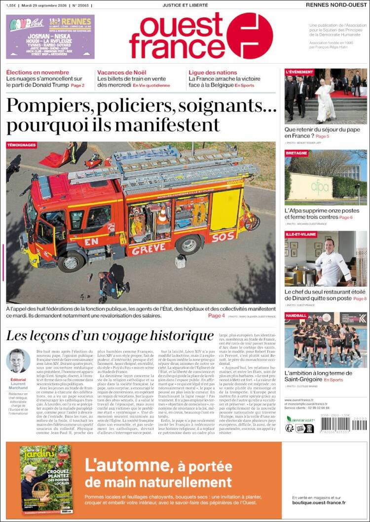 Portada de Ouest France (Francia)
