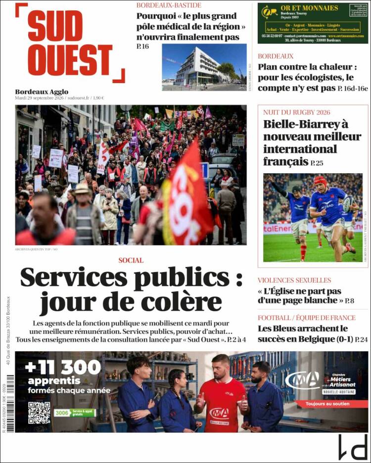 Portada de Sud Ouest (Francia)