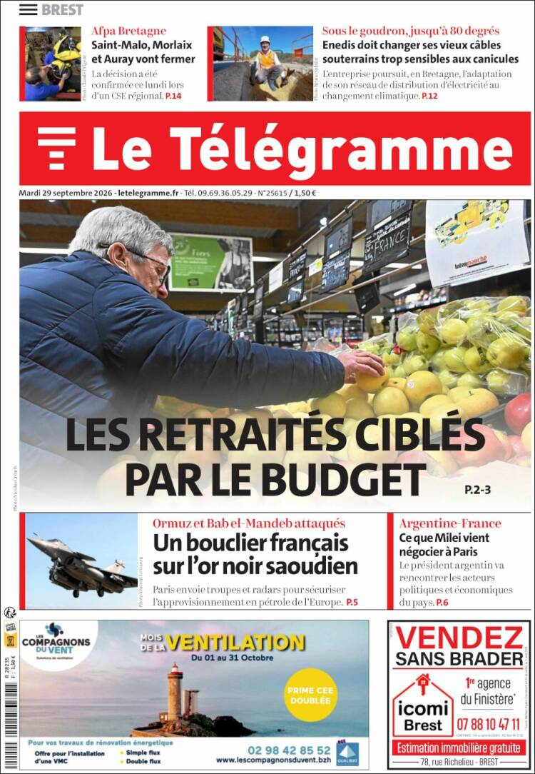 Portada de Télégramme (Francia)