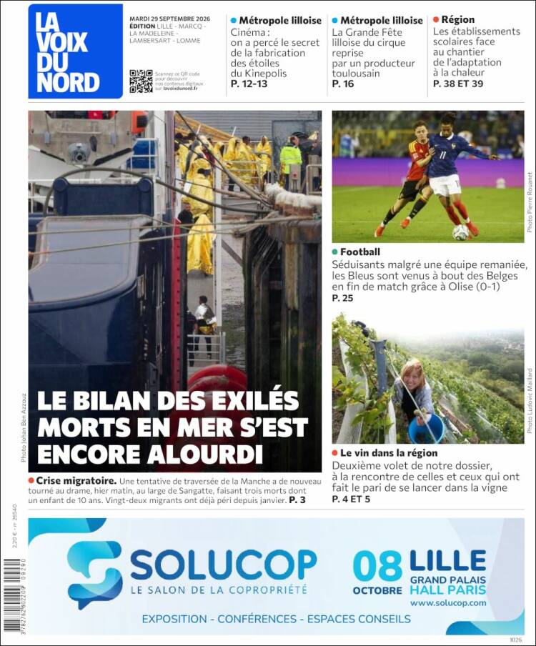 Portada de La Voix du Nord (Francia)