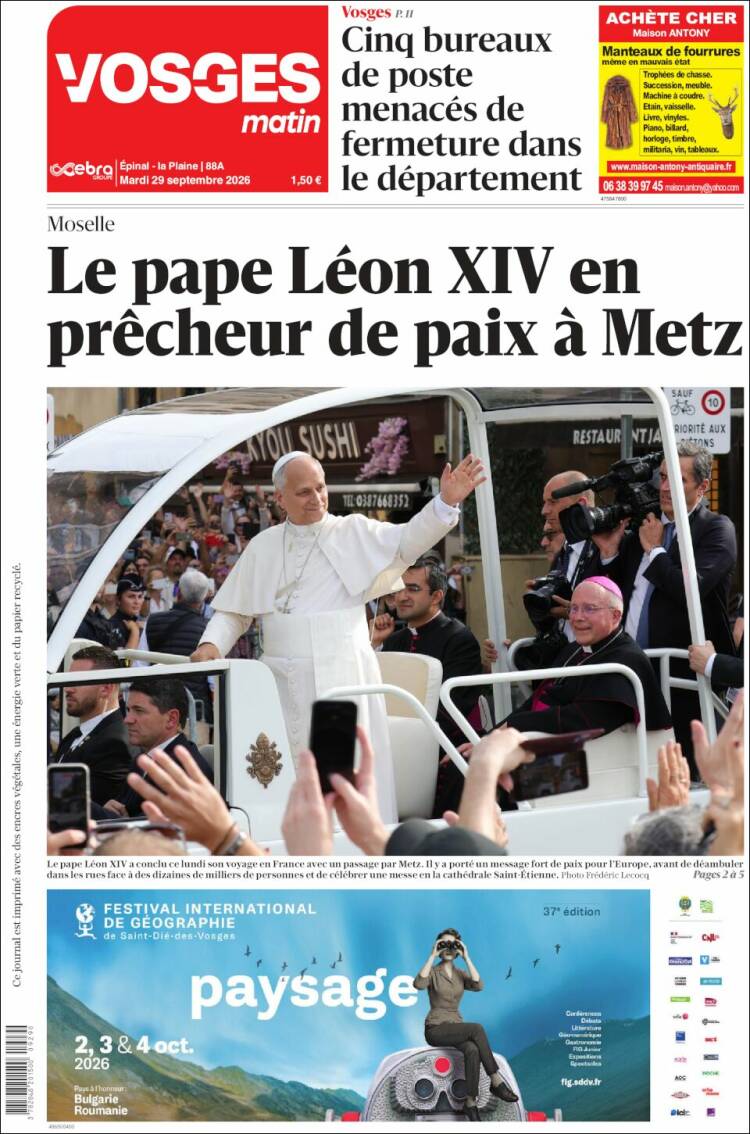 Portada de Vosges Matin (Francia)
