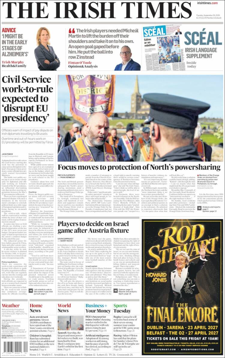 Portada de Irish Times (Irlanda)