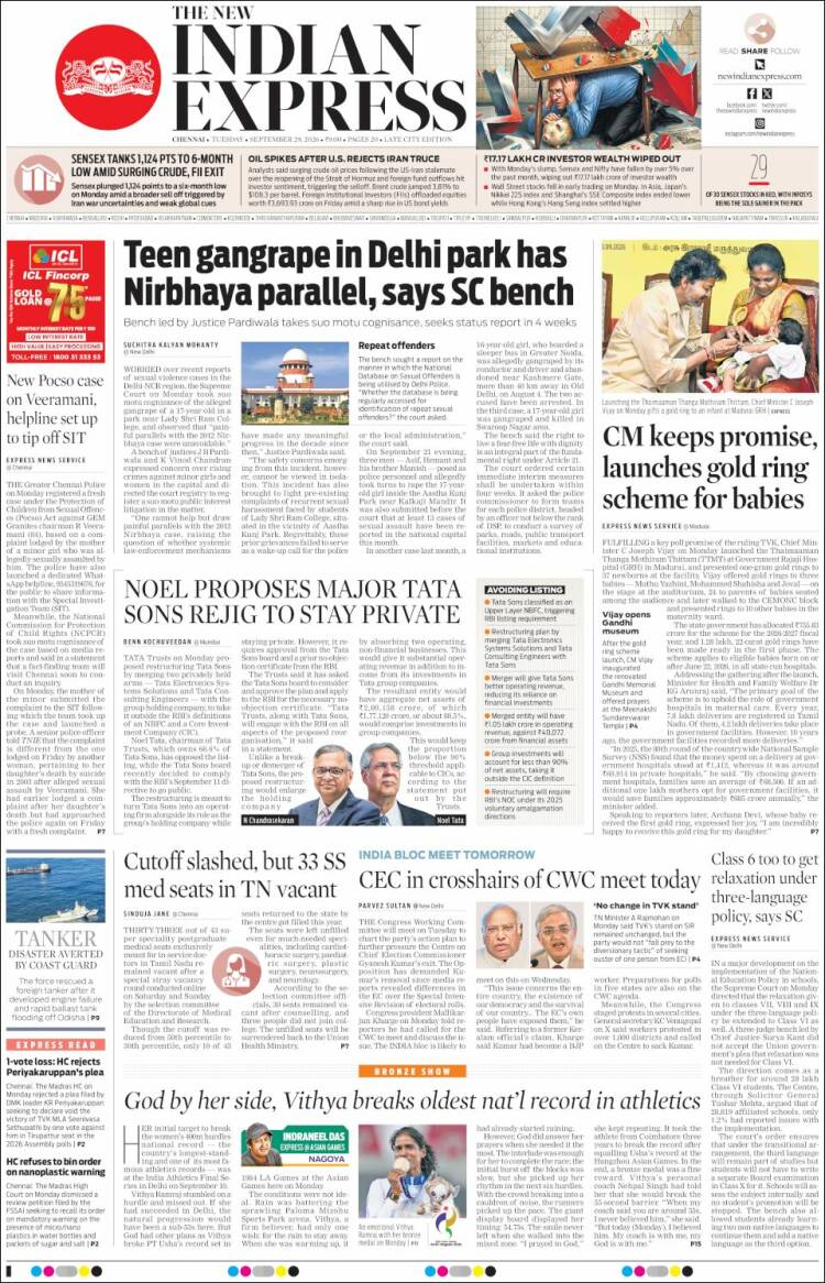 Portada de New Indian Express (India)