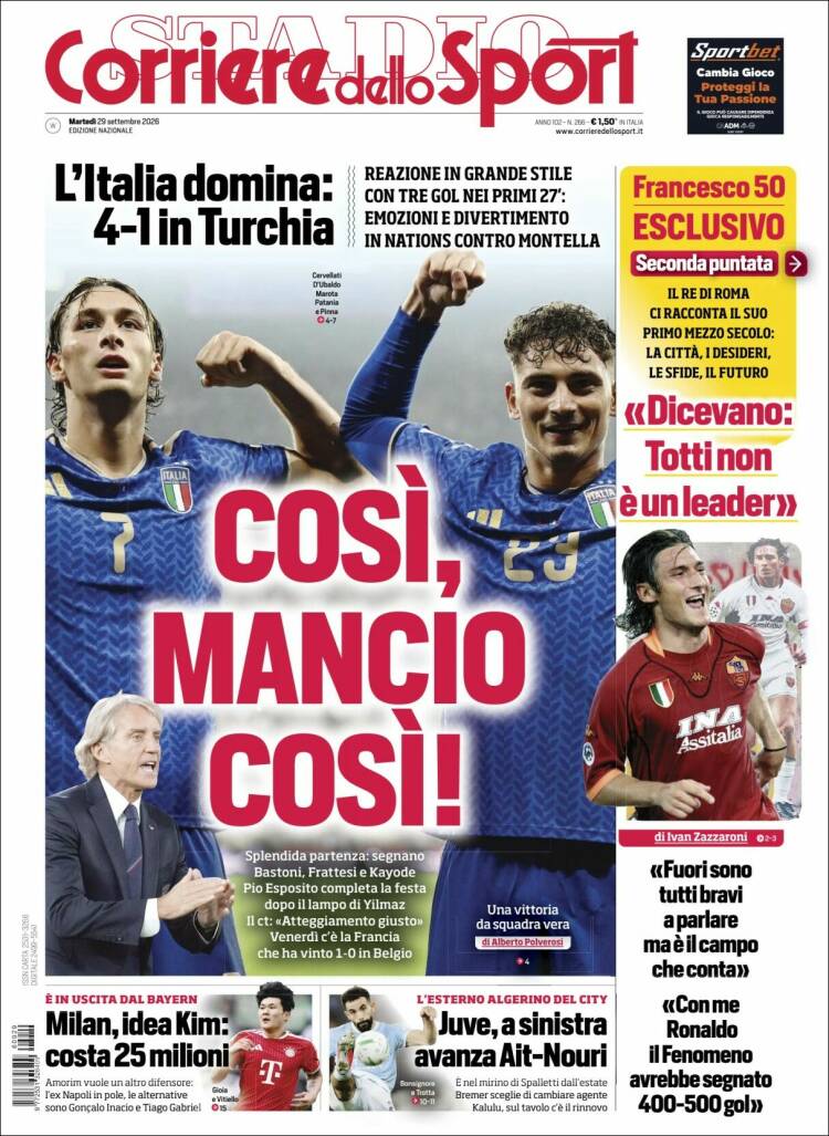 Portada de Corriere dello Sport (Italia)