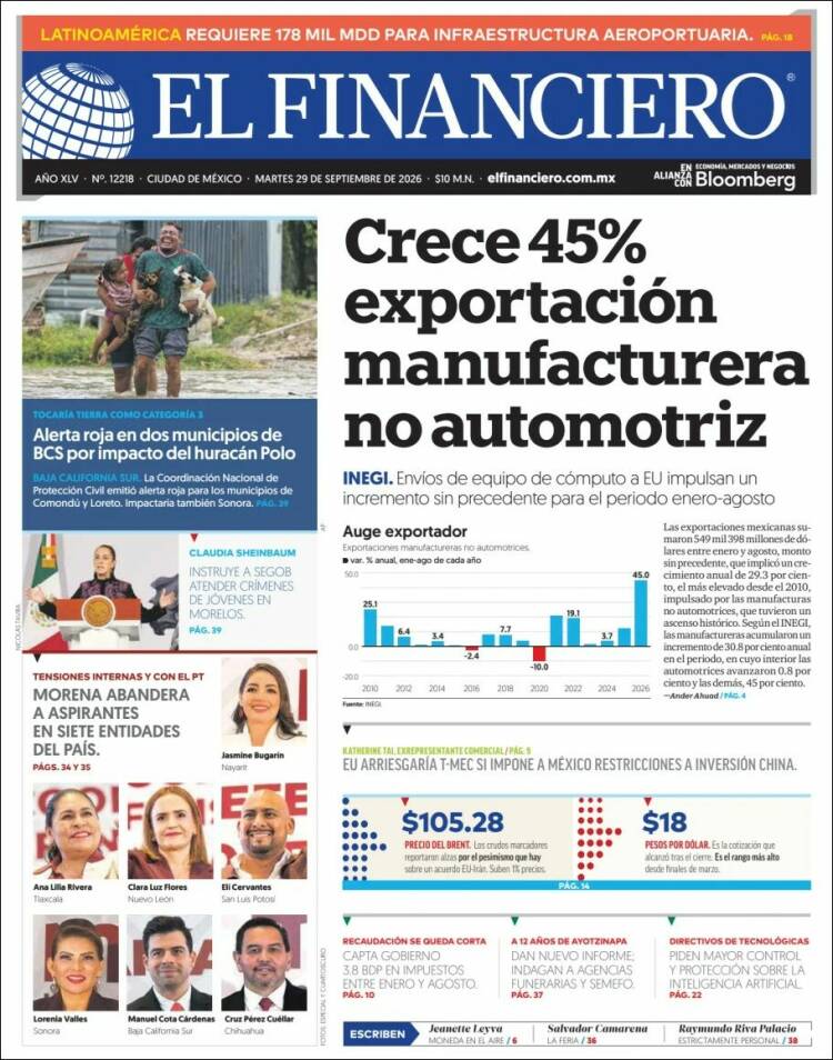 Portada de El Financiero (M&eacute;xico)