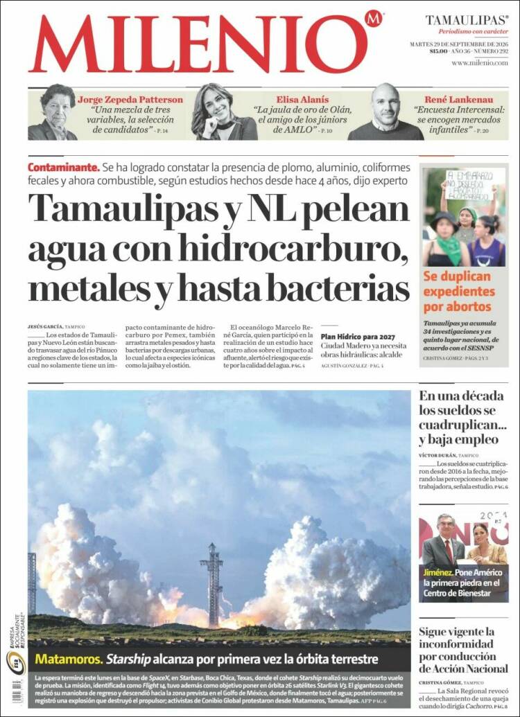 Portada de Milenio - Tamaulipas (M&eacute;xico)