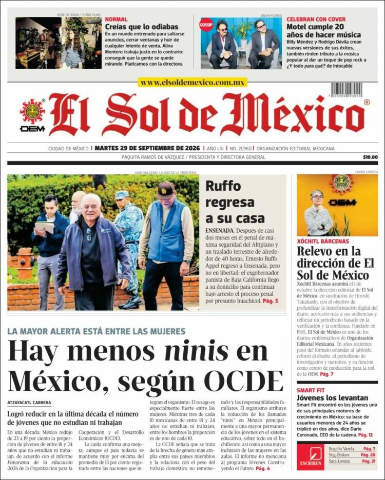 Portada de El Sol de México (M&eacute;xico)