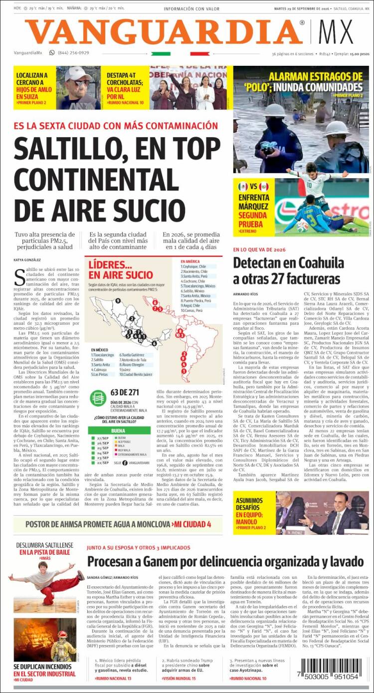 Portada de Vanguardia (M&eacute;xico)
