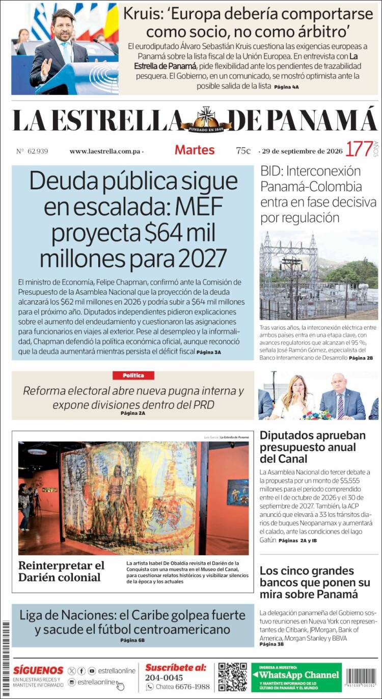 Portada de La Estrella de Panamá (Panam&aacute;)