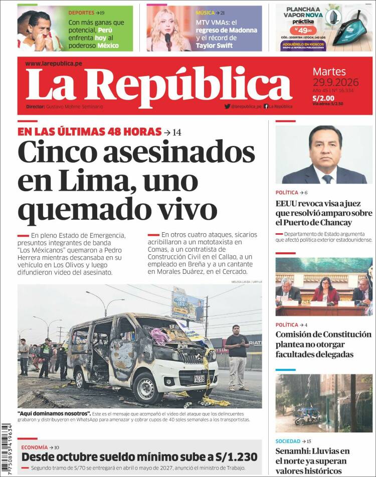 Portada de La Republica (Per&uacute;)