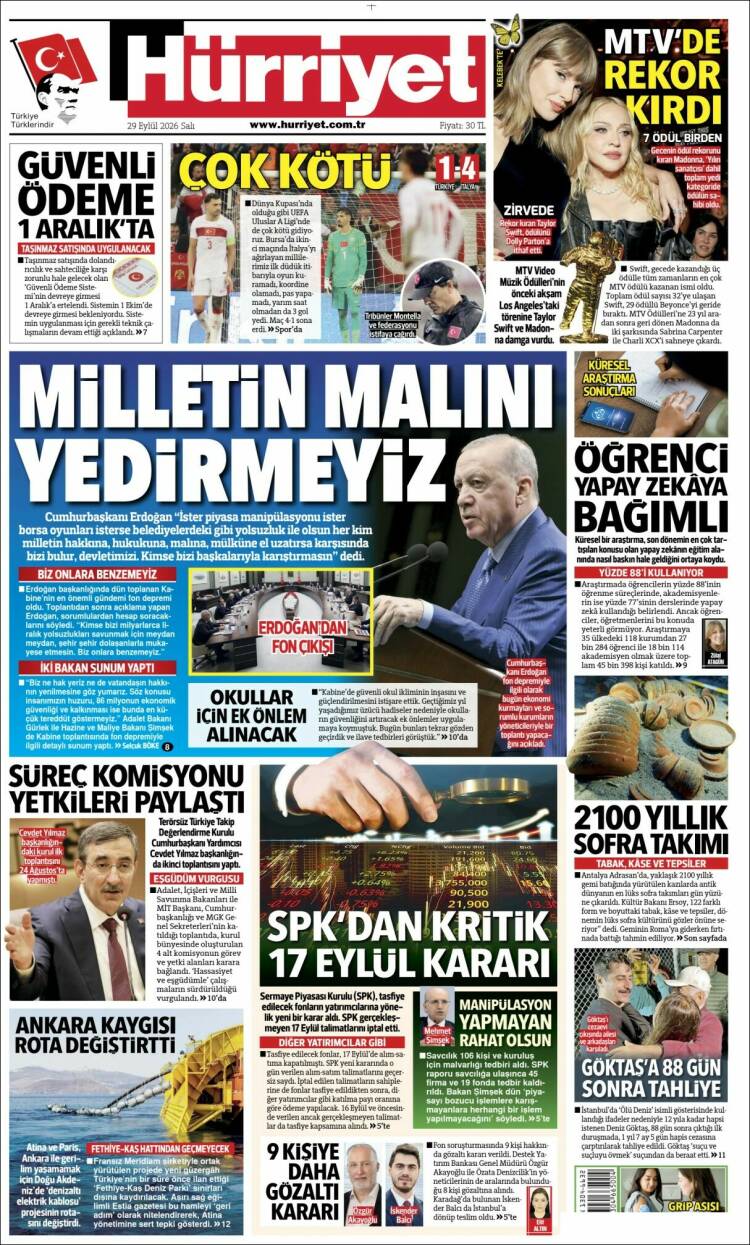Portada de Hürriyet (Turqu&iacute;a)
