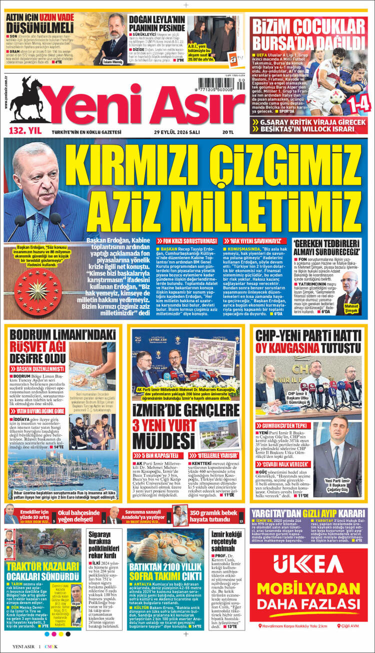 Portada de Yeni Asır (Turqu&iacute;a)