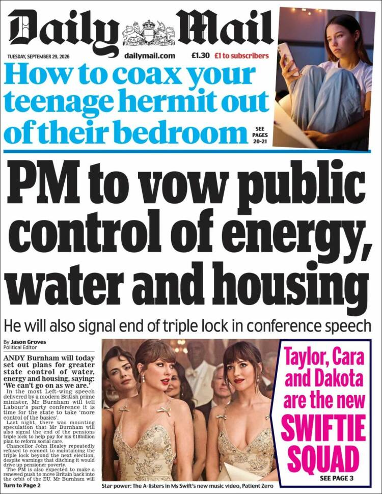 Portada de Daily Mail (Reino Unido)