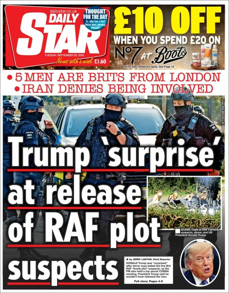 Portada de Daily Star (Reino Unido)