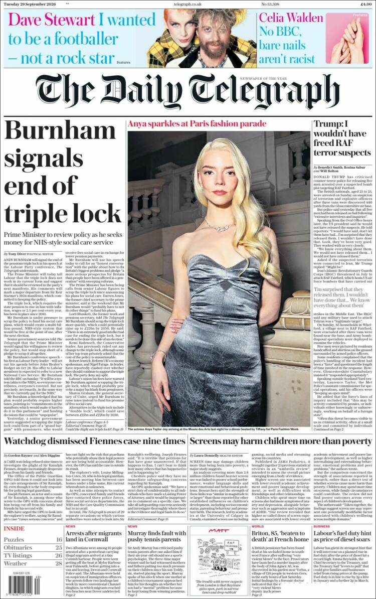 Portada de Daily Telegraph (Reino Unido)